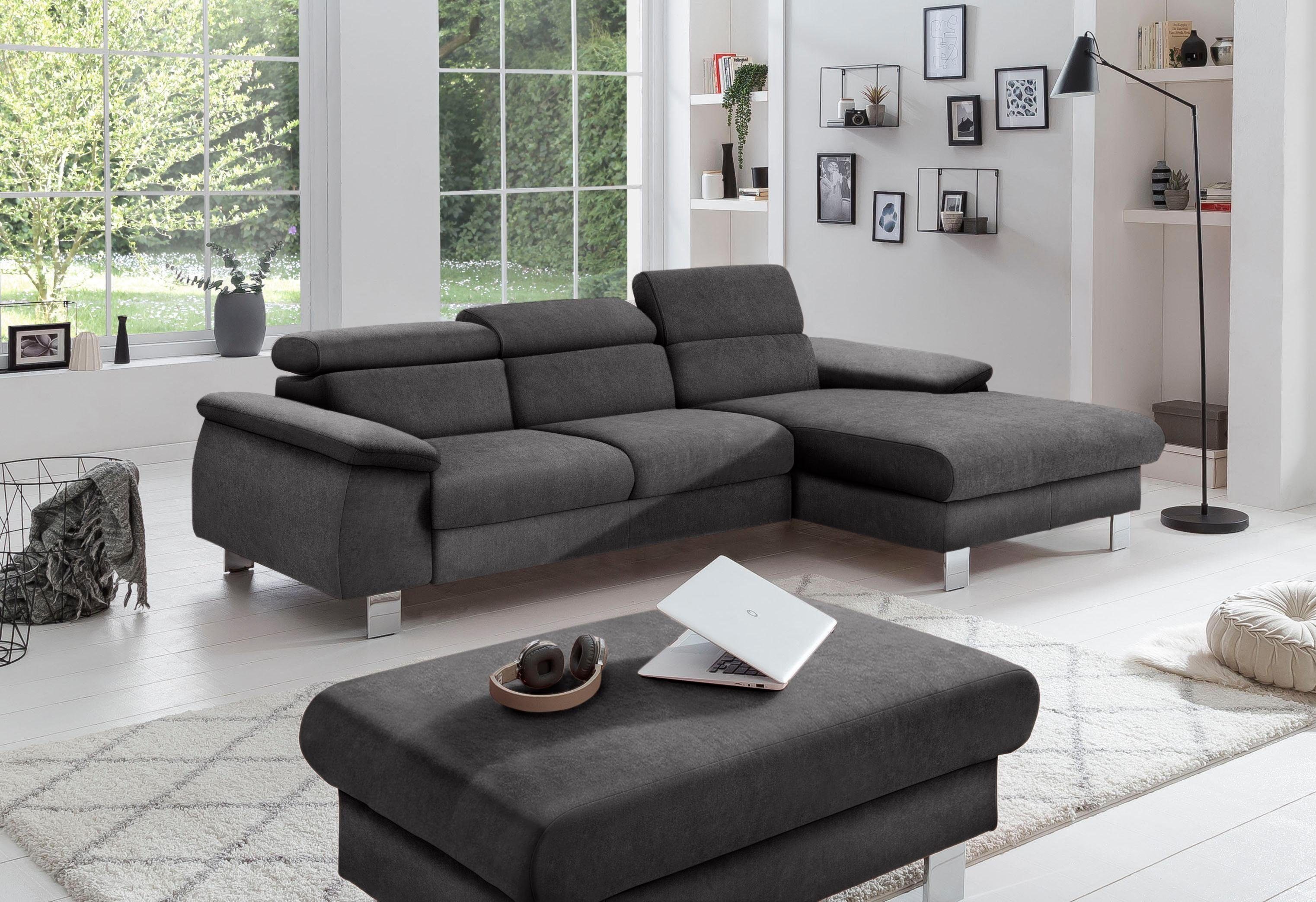 Polstergarnitur COTTA "Komaris L-Form, B: 242 bzw. 100 cm (Set: Ecksofa & Hocker)", braun (mud,), B:242cm, Sitzmöbel-Sets, mit Kopfteilverstellung, optional Bettfunktion, Bettkasten & Licht Image