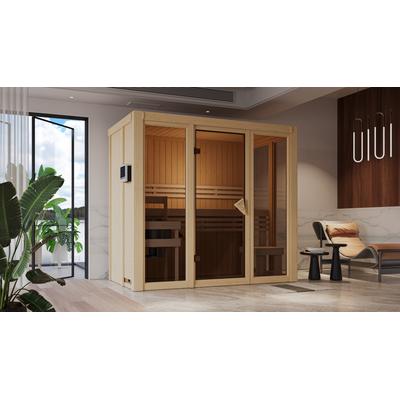 Sauna KARIBU "Vivi 2", beige (naturbelassen), Saunaofen, externe Steuerung, 3,6 kW, Saunen Image