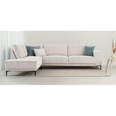 Ecksofa PLACES OF STYLE "Polsterecke Oland, Struktur, Flachgewebe, Luxus-Microfaser, Boucle", braun (latte), B:289cm H:85cm T:210cm, 100% Polyester, Sofas, L-Form, im zeitlosem Design und hochwertiger Verarbeitung Image
