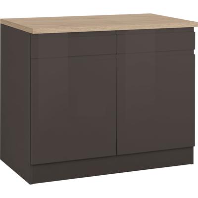 Unterschrank KOCHSTATION "KS-Virginia", grau (grau hochglanz), B:100cm H:85cm T:60cm, MDF, Holzwerkstoff, Schränke, Küchenunterschrank Unterschrank, 100 cm breit, mit 2 Türen und 2 Schubkästen Image