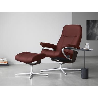 Relaxsessel STRESSLESS "Consul", rot (cherry paloma), B:82cm H:102cm T:72cm, Leder PALOMA: PALOMA ist ein durchgefärbtes Semianilin-Möbelleder mit natürlicher Narbung., Sessel, mit Hocker, mit Cross Base, Größe S, M & L, Holzakzent Braun Image