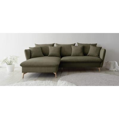 Ecksofa ANDAS "MERLE, 258 cm, L-Form, traumhafter Cord", grün, B:258cm H:91cm, 100% Polyester, Federung Ottomane : 12 x Feder Type B 1650mm, Ferderung 2 Sitzer: 10 x Feder Type B 650 mm, PU-Schaum und Nosag-Federung, Sitz und Funktion: Schaum T30/40... Image