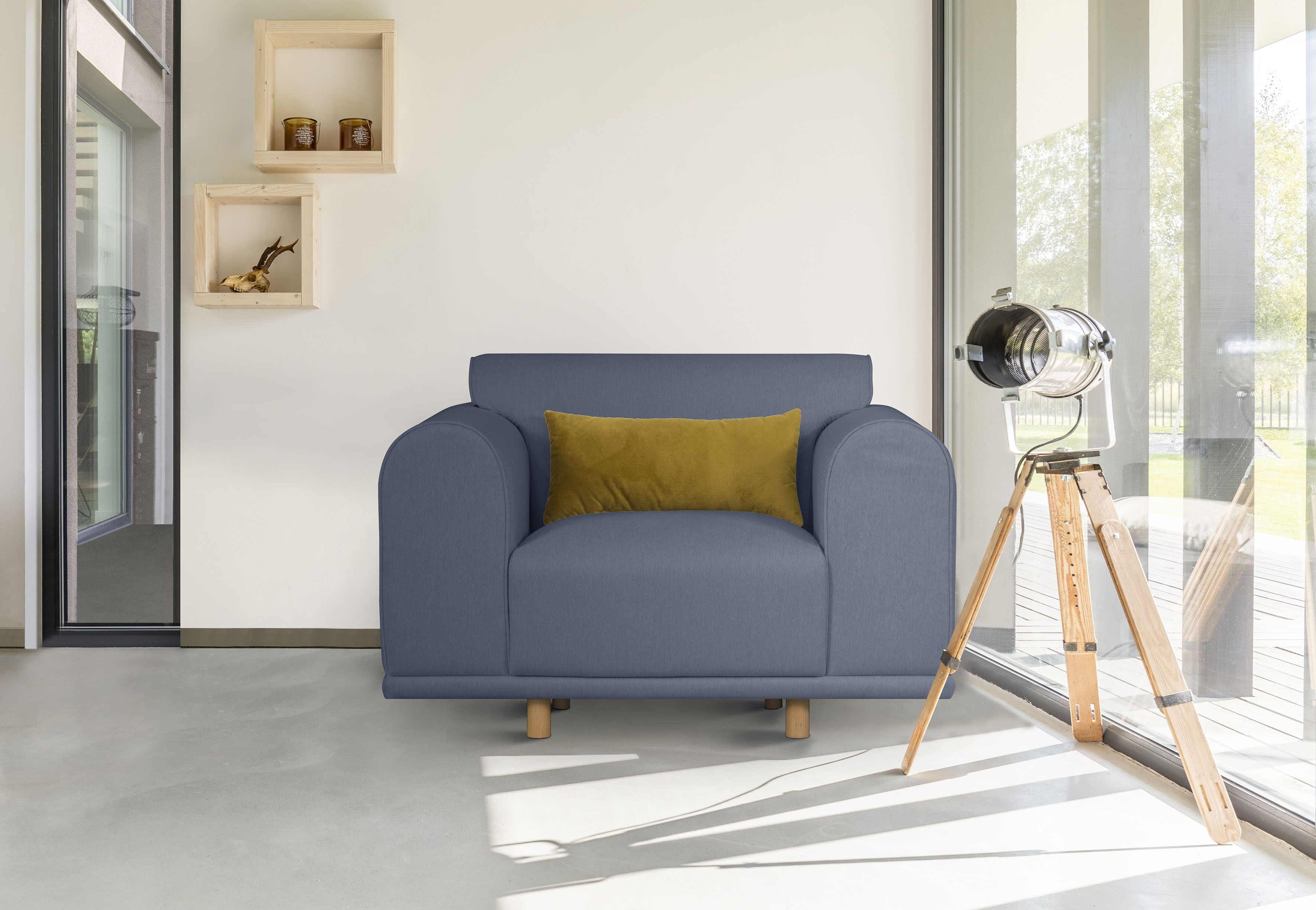 Loveseat OTTO HOME "Maroon Sessel", blau, B:125cm H:82cm T:96cm, 89% Polyester/9% Rayon/3% Nylon, Sessel, in skandinavischem Design, mit losem Kissen