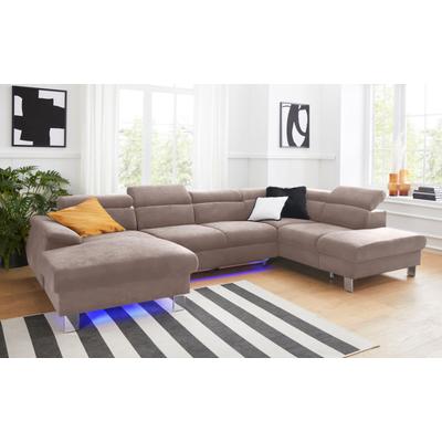 Polstergarnitur COTTA "Komaris U-Form", braun (mud), B:320cm, Sitzmöbel-Sets, Set bestehend aus: Wohnlandschaft mit Kopfteilverstellung & Hocker Image