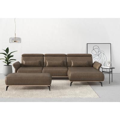 Ecksofa PLACES OF STYLE "Fjord L-Form", braun (coffee), B:324cm H:93cm T:184cm, 100% Polyester, Sofas, massiv, wahlweise mit Armlehnfunktion, Kopf- Sitztiefenverstellung Image
