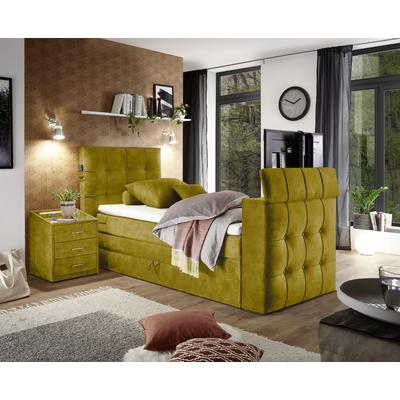Boxspringbett "Richmond", gelb (okra), B:134cm L:243cm, SET ONE BY MUSTERRING, Komplettbetten, Boxspringbett, versenkbarer TV- Halterung mit Fernbedienung Image