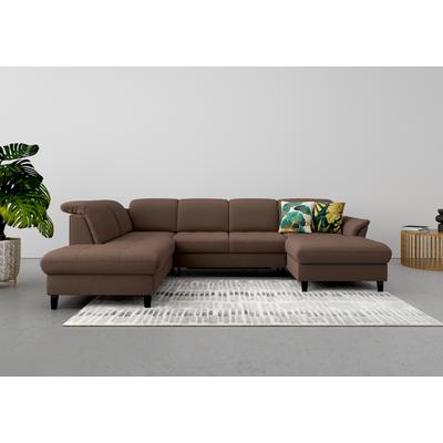 Wohnlandschaft SIT & MORE "Maggiore U-Form", braun (espresso), B:312cm T:224cm, 98% Polyester, 2% Polyamid, Sofas, wahlweise mit Kopfteilverstellung, Bettfunktion und Stauraum Image