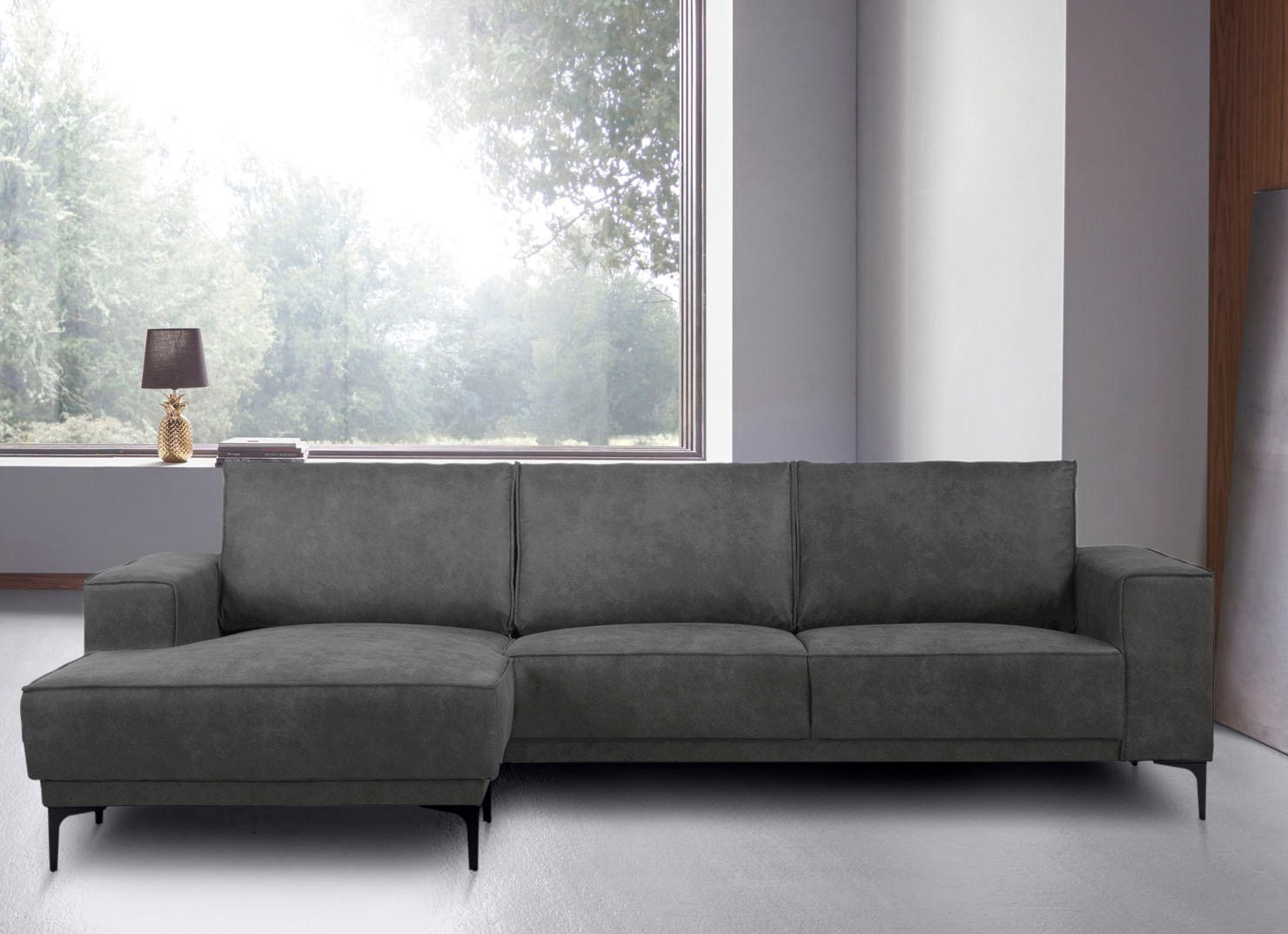Ecksofa OTTO HOME "Polsterecke Oland, Struktur, Flachgewebe, Luxus-Microfaser, Boucle", grau (anthrazit), B:280cm H:85cm T:152cm, Struktur weich (100% Polyester);Luxus-Microfaser (100% Polyester);Webstoff (100% Polyester), Sofas, Ecksofa, L-Form,...