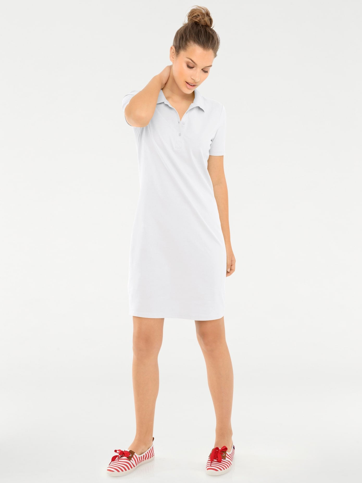 Shirtkleid "Polokleid", Damen, Gr. 48, Normalgrößen, weiß, 95% Baumwolle, 5% Elasthan, B.C. BEST CONNECTIONS BY HEINE, unifarben, kurz, Kleider Shirtkleid