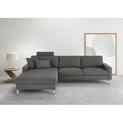 Ecksofa 3C CANDY "Lecce, wahlweise PUR-Schaumstoff oder Tonnentaschenfederkern", grau (steel), B:281cm H:86cm T:194cm, 100% Polyester, Sofas, Bett im 2,5-Sitzer, teilmotorische Schlaffunktion im Longchair, L-Form Image