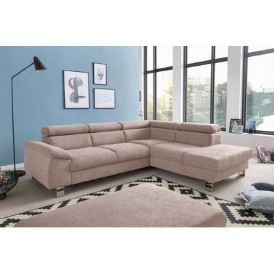 Polstergarnitur COTTA "Komaris L-Form", braun (mud), B:249cm, Sitzmöbel-Sets, Set bestehend aus: Ecksofa mit Kopfteilverstellung & Hocker Image