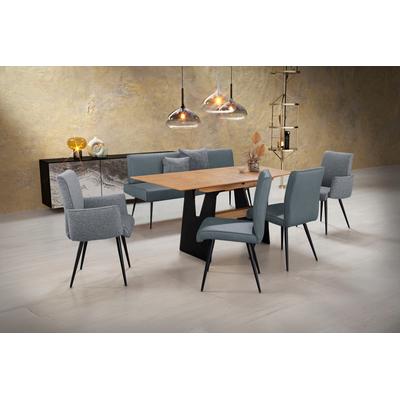 Essgruppe K+W KOMFORT & WOHNEN "Giacomo I", blau (aqua, niagara blau), Leder CLOUD-Flachgewebe 775, Synchron-Auszug, Länge Esstisch: 160cm-Länge Esstischmaximal: 200cm-Breite/Sitzbreite Bank: 177cm, Sitzmöbel-Sets, 2 Stühle und Bank, 2...