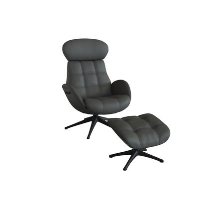 Relaxsessel FLEXLUX "Chester, Funktionssessel, Hoher Komfort, Scandi, Drehbar", grau (warm mineral grau), B:90cm H:107cm T:89cm, 100% Echtleder, Sessel, Premium Komfort, Rücken- und Kopfteilverstellung, Drehbar, Fuß Schwarz Image