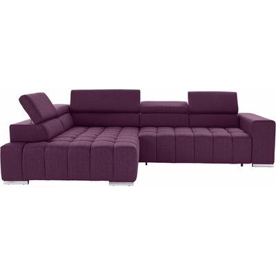 Ecksofa EXXPO - SOFA FASHION "Elias, aktuelle Kreuzsteppung im Sitz, bequem, L-Form", lila (hortensia), B:307cm H:94cm T:201cm, Struktur ( 100% Polyester), Sofas, mit Kopf- bzw. Rückenverstellung, wahlweise mit Bettfunktion Image