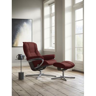 Relaxsessel STRESSLESS "Mayfair", rot (rot dinamica), B:79cm H:102cm T:73cm, Microfaser DINAMICA (88% Polyester, 12% Polyurethan), Sessel, mit Hocker, mit Cross Base, Größe S, M & L, Holzakzent Wenge Image