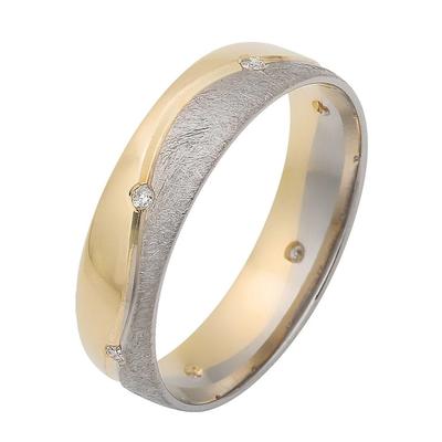Trauring FIRETTI "Schmuck Geschenk Gold 375 Hochzeit Ehering Trauring "LIEBE" Welle" Gr. 22, gold (gelbgoldfarben, weißgoldfarben), Fingerringe, 22, 0,06 ct SI = kleine Einschlüsse mit Brillanten, Gelbgold 375-Weißgold 375, 5mm, Gelbgold 375,... Image