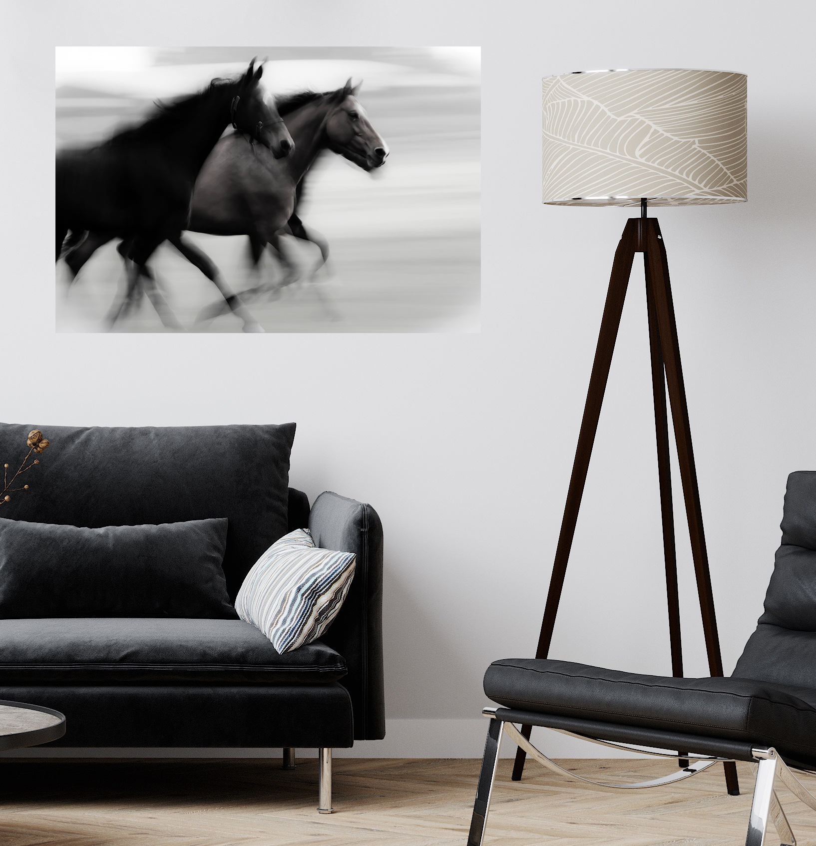 Wandsticker QUEENCE "Horses", schwarz, B:150cm H:90cm T:0,1cm, Folie, Wandtattoos, Selbstklebend, kinderleichte Anbringung