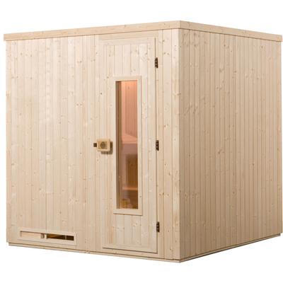 Sauna WEKA "Elementsauna HALMSTAD 2", beige (natur), ohne Ofen, ohne Steuerung, (ohne Ofen), Saunen, vorgefertigte Elemente, isolierte Holztür Image