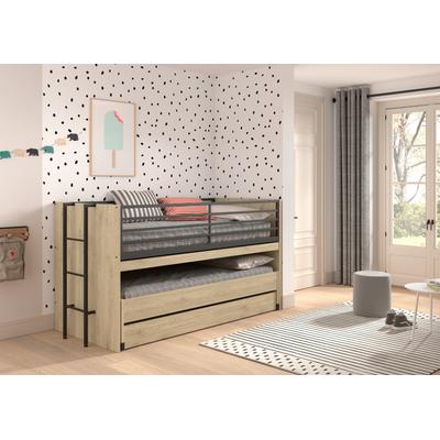 Etagenbett HOME AFFAIRE "praktisches Etagenbett mit viel Funktion, 2 Dekore zur Wahl", braun (eiche, eiche dekor, eiche dekor, eiche dekor), B:98cm H:116,6cm L:219cm, Etagenbetten, für kleine Räume, 2 Liegefl., Bettschublade, inkl. Schreibtisch