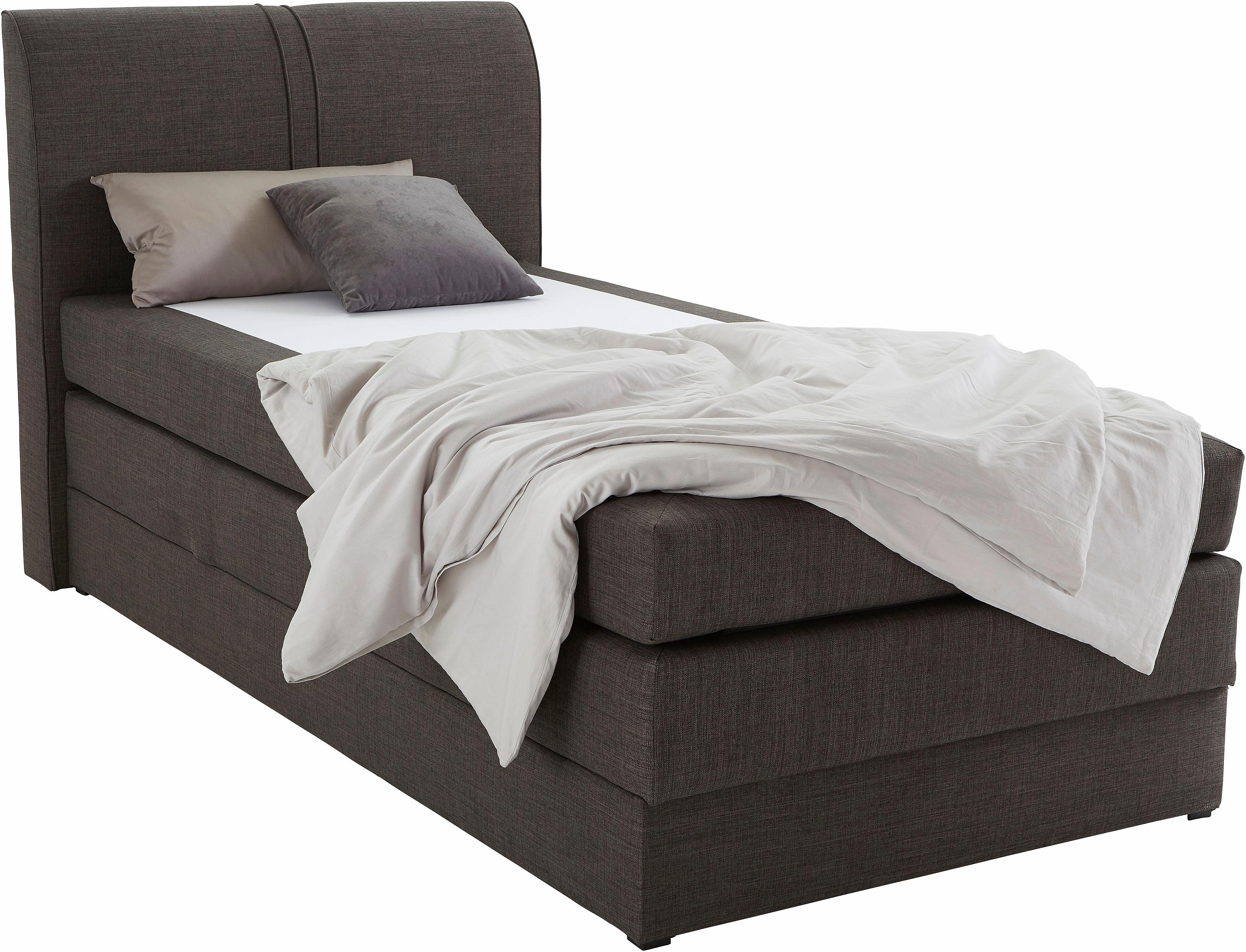 Boxspringbett HAPO, grau (anthrazit, strukturstoff), Liegefläche B/L: 100cm x 200cm, kein Härtegrad, 7-Zonen-Kaltschaummatratze, Kopfteil, seitliche Unterbox und Obermatratze sind mit pflegeleichtem Feinstrukturstoff in Leinenoptik (100% Polyester)... Image