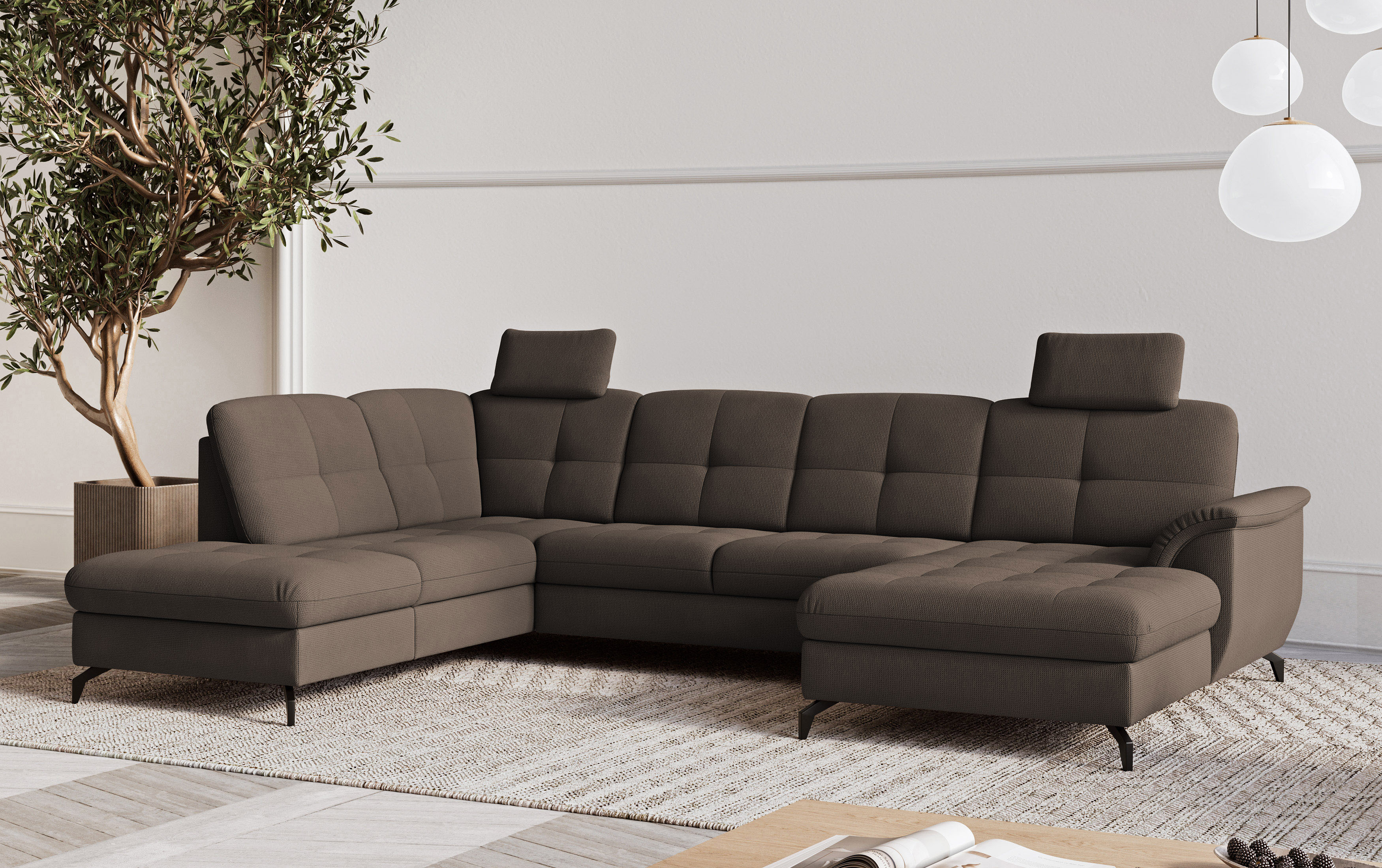 Wohnlandschaft SIT & MORE "Zora", braun (espresso), B:319cm H:92cm T:212cm, 90% Polyester 10% Polyamid, Sofas, wahlweise mit Bettfunktion und Bettkasten