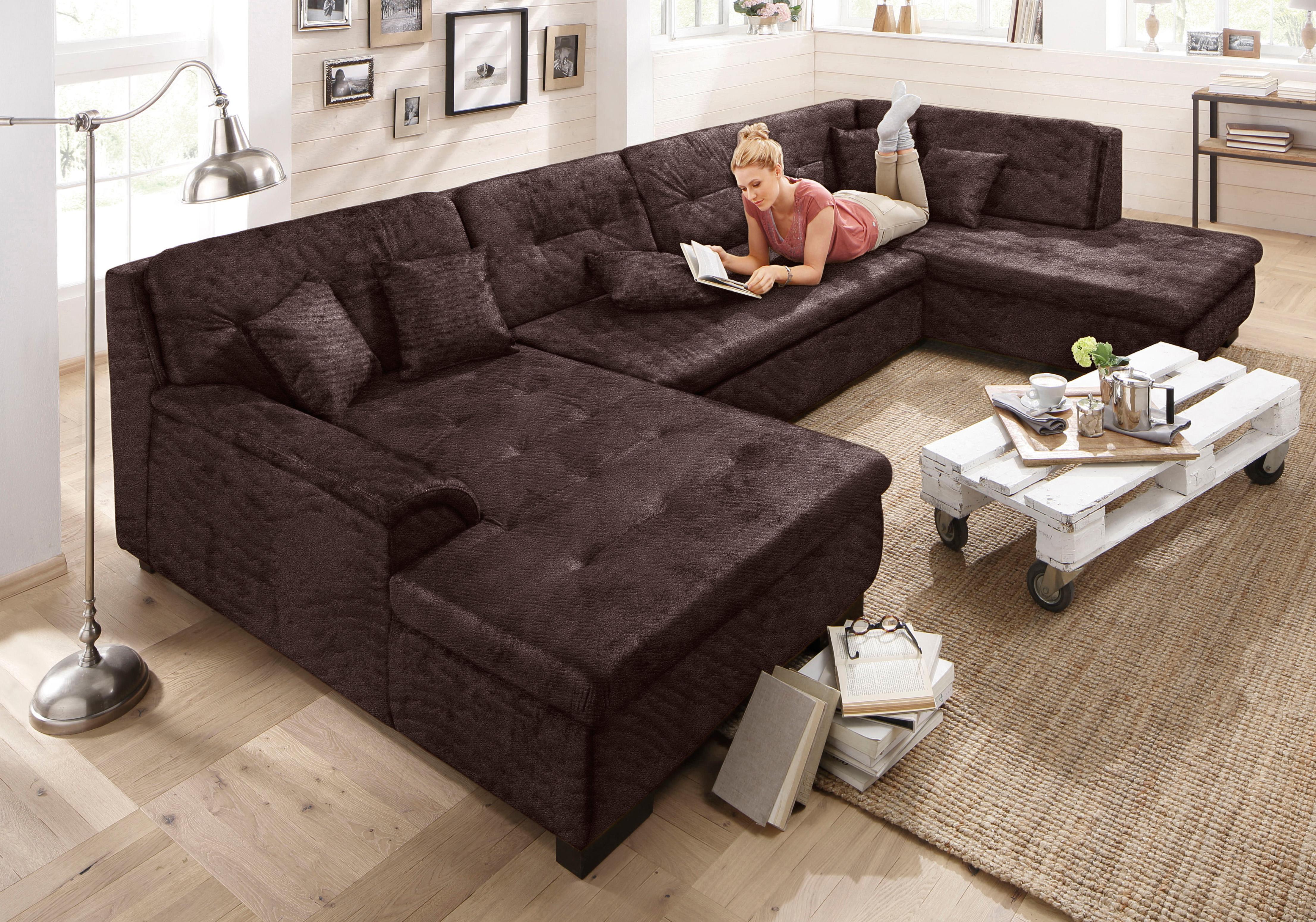 Wohnlandschaft HOME AFFAIRE "Bergen zeitlos und elegant, U-Form", braun (mokka), B:364cm H:83cm T:106cm, Sofas, Wohnlandschaft, wahlweise mit Bettfunktion Image