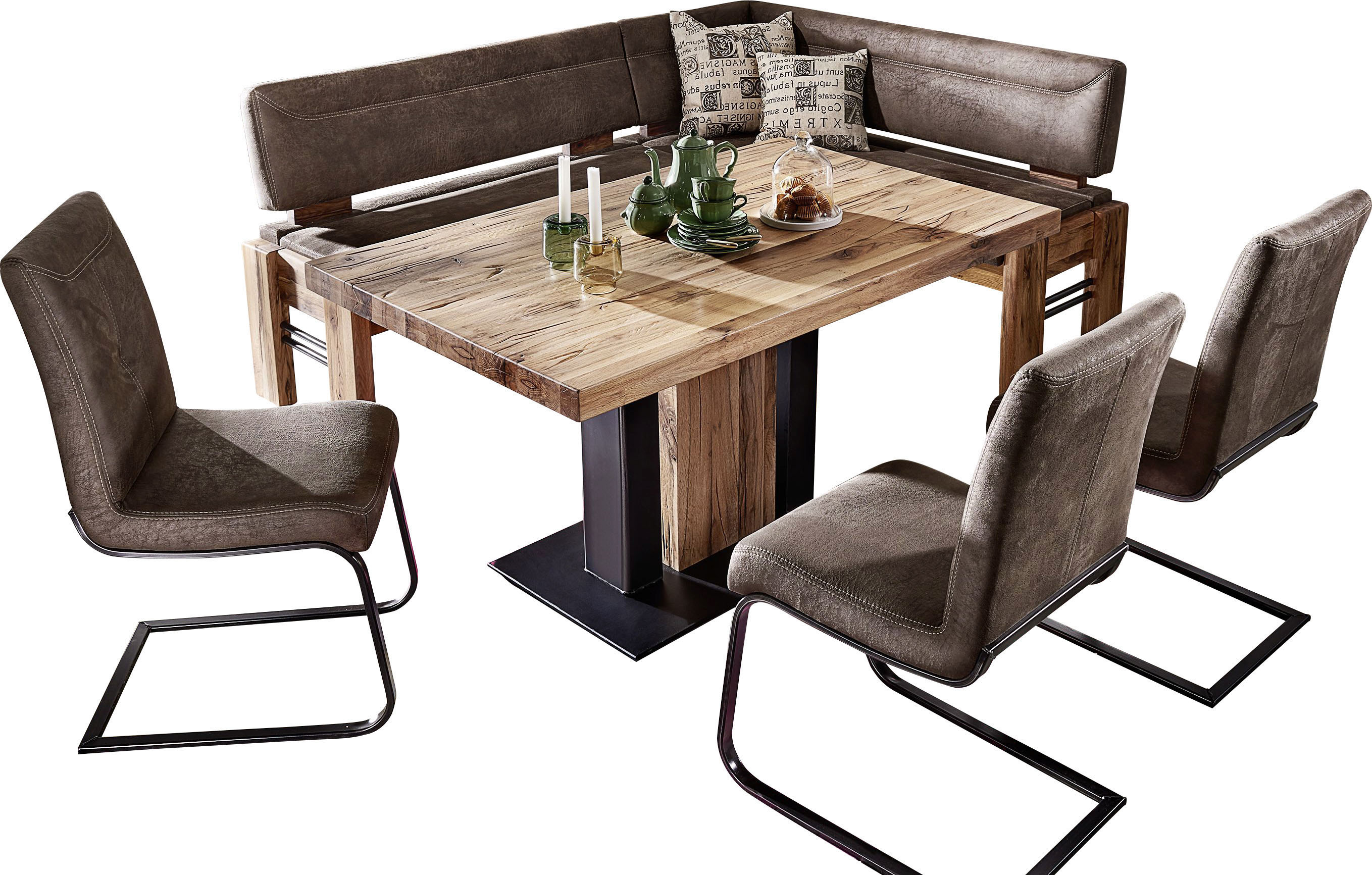 Eckbankgruppe K+W KOMFORT & WOHNEN "Floyd", braun (braun 75, balkeneiche 437,), B:203cm H:90cm T:163cm, Sitzmöbel-Sets, Stauraum-Eckbank, wahlweise rechts oder links langer Schenkel 203cm