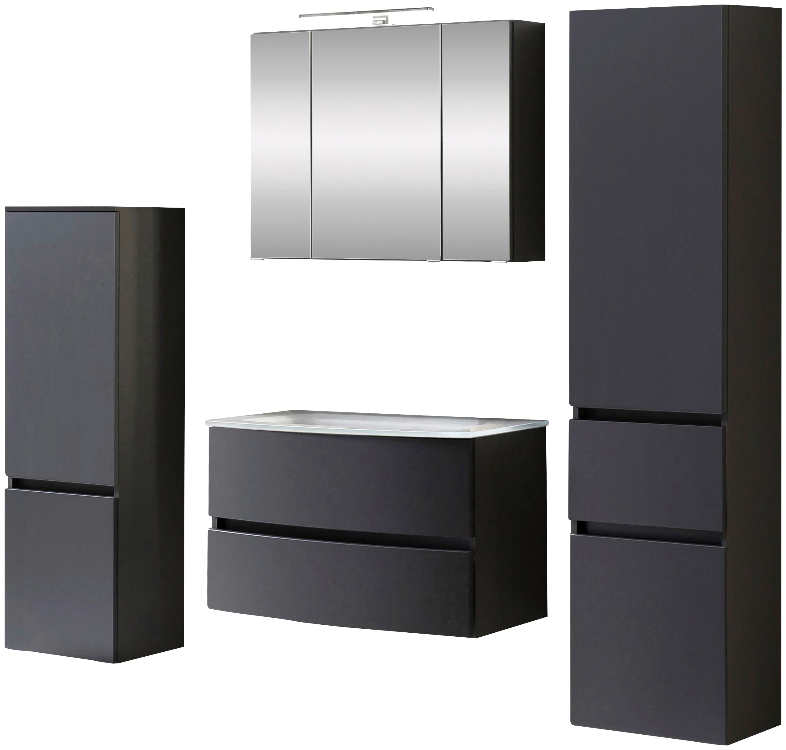 Badezimmer-Set WELLTIME "Kaunas", grau (matt grau, grau), B:160cm H:200cm T:49cm, Kastenmöbel-Sets, Waschtisch-Set mit Midischrank und Seitenschrank, Breite 160 cm Image