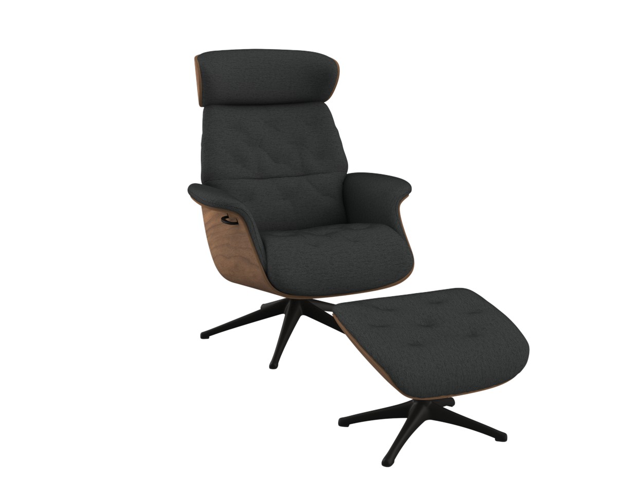 Relaxsessel FLEXLUX "Volden Fernsehsessel, verstellbarer Rücken- & Kopfstütze, drehbar", grau (dervit grau), B:83cm H:112cm T:125cm, 100% Polyester, Sessel, Relaxsessel, Rücken- und Kopfteilverstellung, Drehbar, Fuß Schwarz Armlehne Walnuss