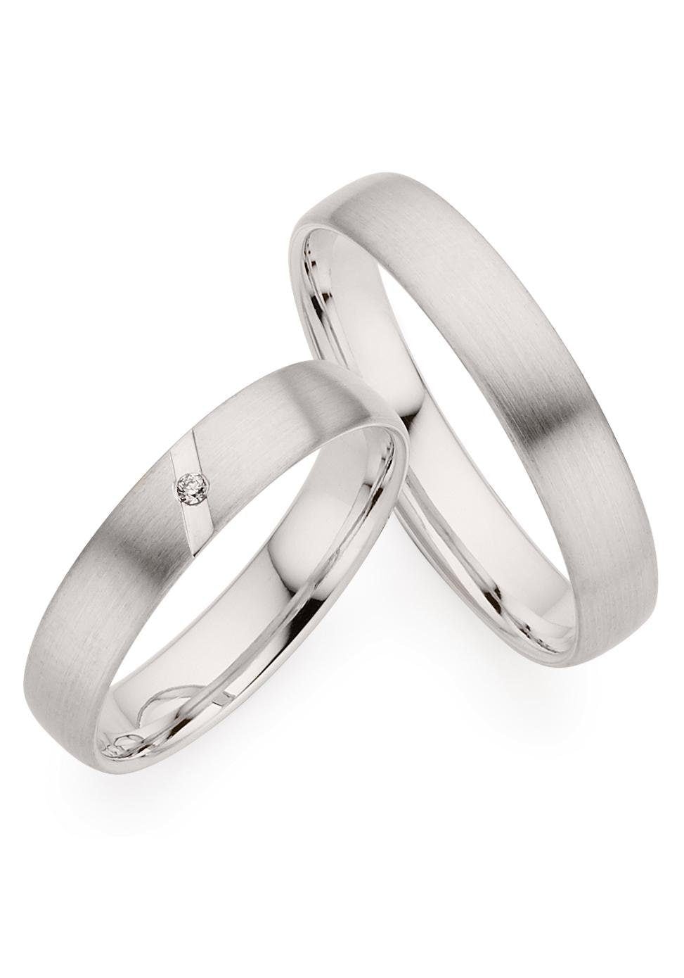 Trauring PHÖNIX "Schmuck Geschenk Gold 333 Trauring Ehering LIEBE versch. Varianten" Gr. 54, weiß (weißgoldfarben), Fingerringe, 54, 0,01 SI = kleine Einschlüsse mit Brillant, Weißgold 333, 4mm, Made in Germany, wahlweise mit oder ohne Brillant Image