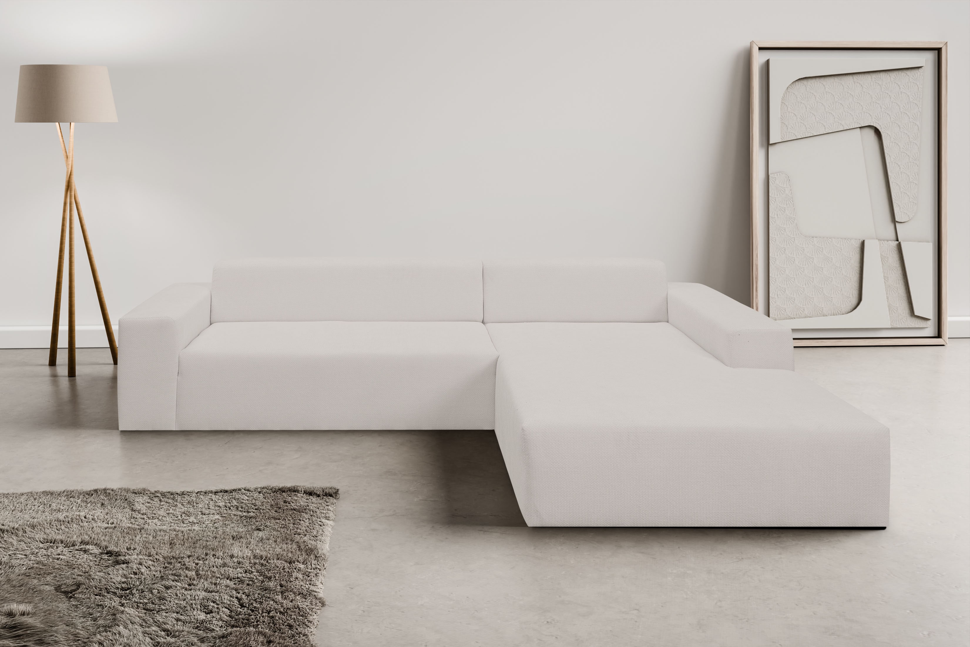 Ecksofa WERK2 "Zeus-XL, Mega-Sofa mit großer Sitztiefe, Stellmaße 311cm x 210cm", beige (natur), B:311cm H:70cm T:210cm, 100% Polyester, Sofas, Ecksofa, Curvy Trend Garnitur mit urbaner Optik, bequem, Big-Sofa, L-Form