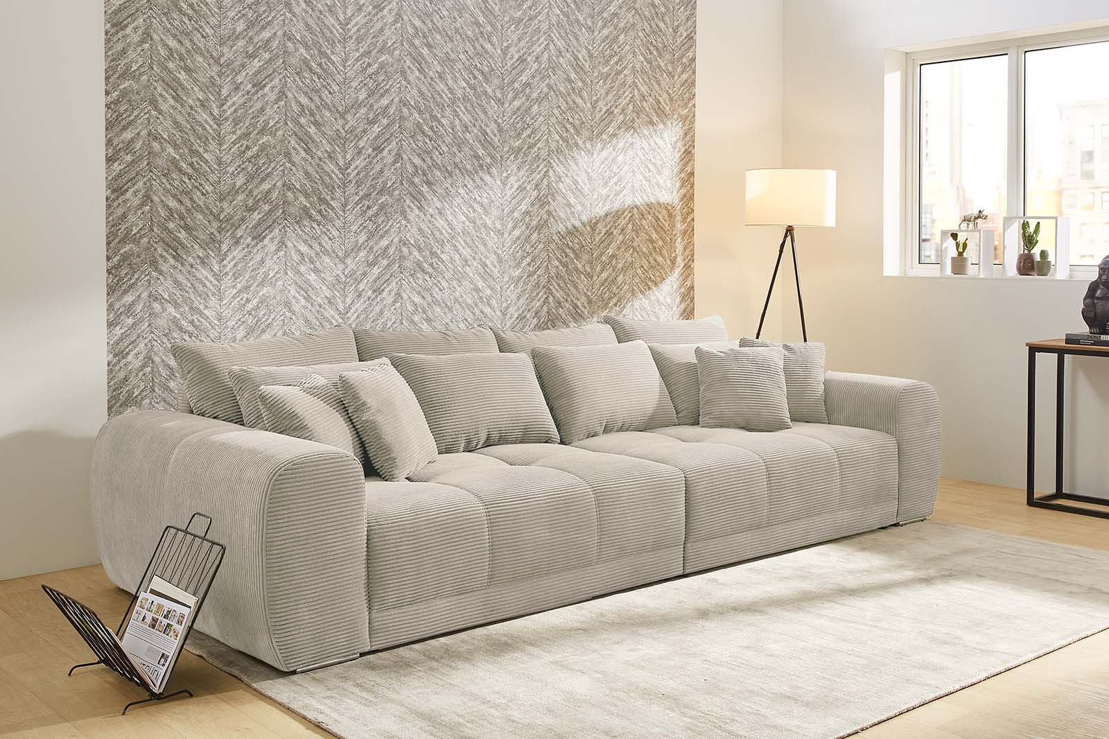 Big-Sofa JOCKENHÖFER GRUPPE "Moldau XXL, B: 306 cm", grau (grau, beige), B:306cm H:83cm T:134cm, Cord: 100% Polyester, Sofas, Big-Sofa, Mega-Sofa, mit Federkern & 4 Zierkissen, Topseller