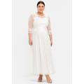 Abendkleid SHEEGO "Abendkleid", Damen, Gr. 42, Normalgrößen, weiß (sanftes weiß), 100% Polyester, unifarben, lang, Rundhals, 3/4-Ärmel, Kleider