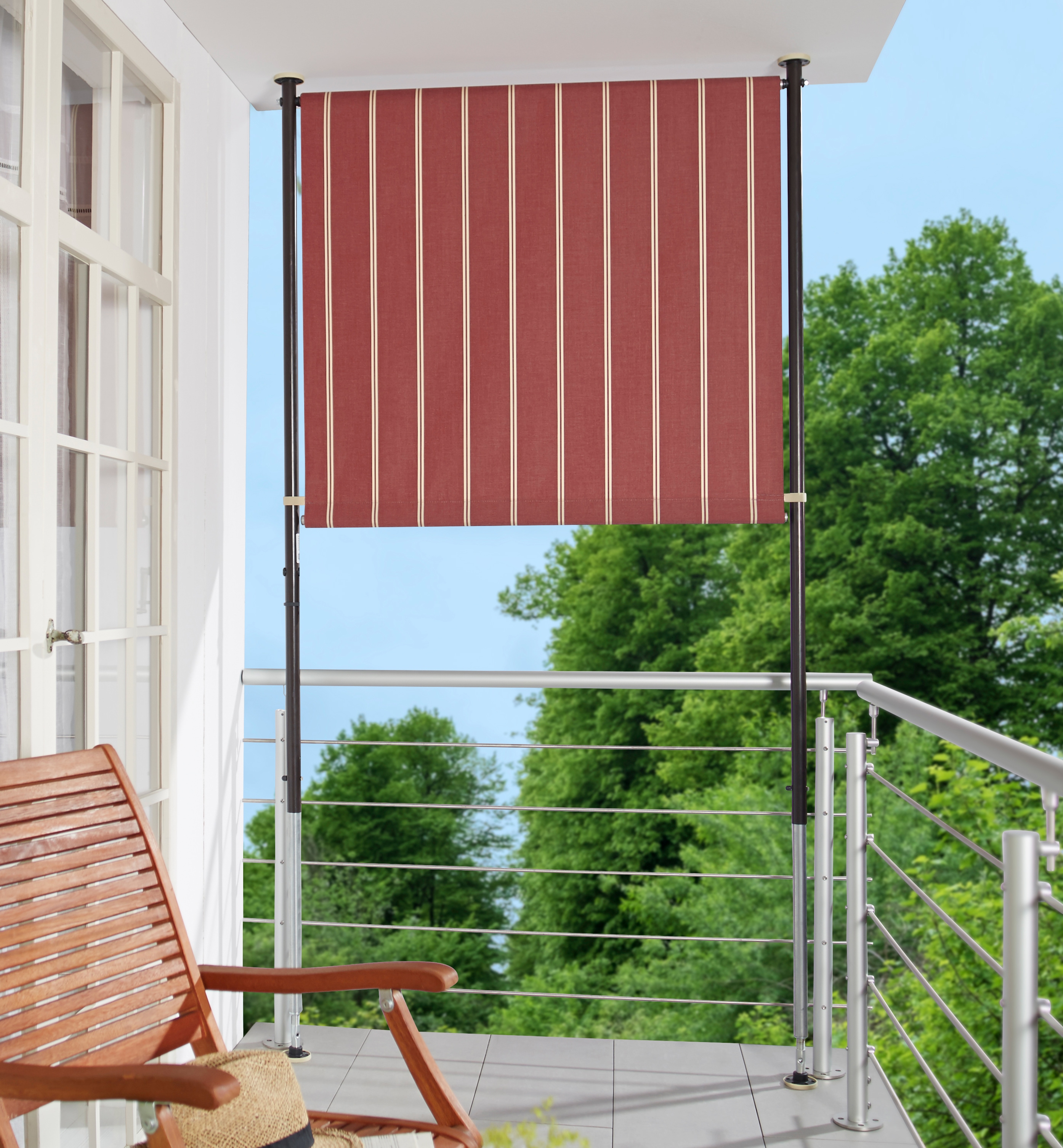 Klemm-Senkrechtmarkise, rot (weinrot, weiß), B:120cm H:225cm, Polyacryl, ANGERER FREIZEITMÖBEL, Markisen, weinrot/weiß, BxH: 120x225 cm