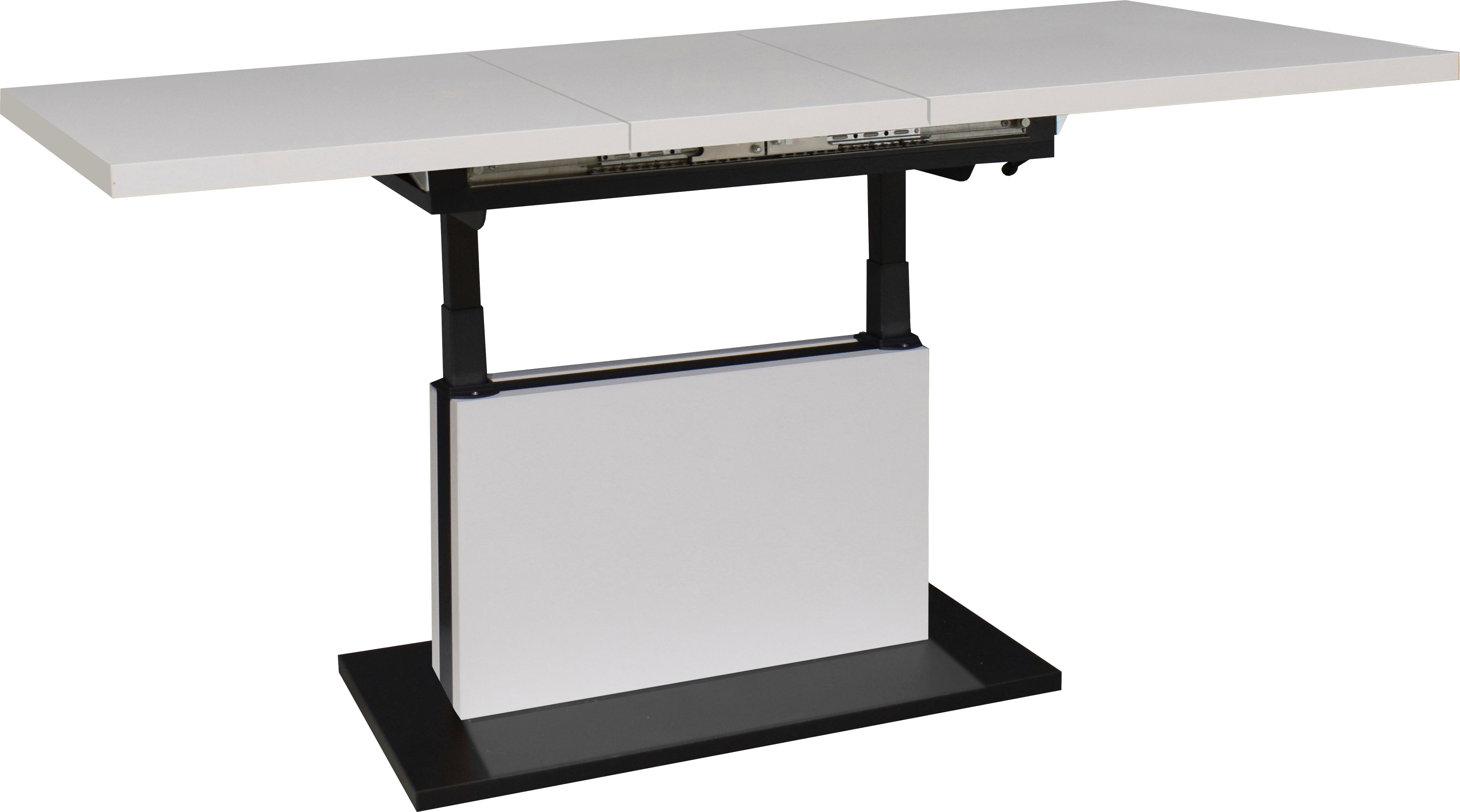 Couchtisch MÄUSBACHER "Lift Couchtisch", weiß (vulkanschwarz supermatt, ice weiß supermatt, ice weiß supermatt), B/H/T: 160cm x 75cm x 70cm, Synchron-Auszug, Tische, Couchtisch, höhenverstellbar 56-75cm, Breite Tischplatte 120-160cm, Metallgestell