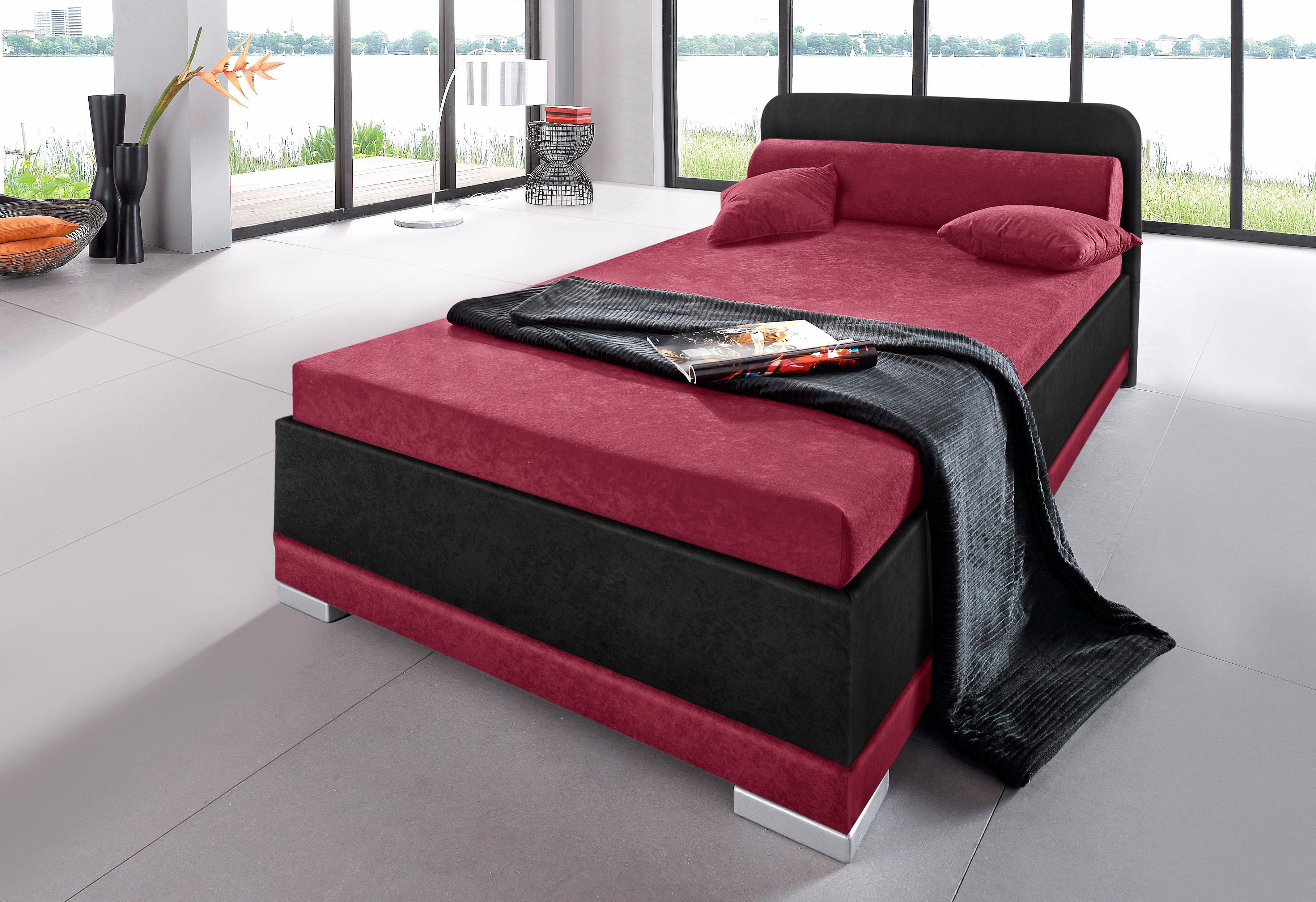 Polsterbett MAINTAL "wahlweise mit Matratze und praktischen Bettkasten", rot (bordeauxrot, schwarz), B:127cm H:76cm L:211cm, Bezug Bett: 100% Polyester;Bezug Matratze: 100% Polyester, Betten, Bett Polsterbett, in verschiedenen Größen und Farben...