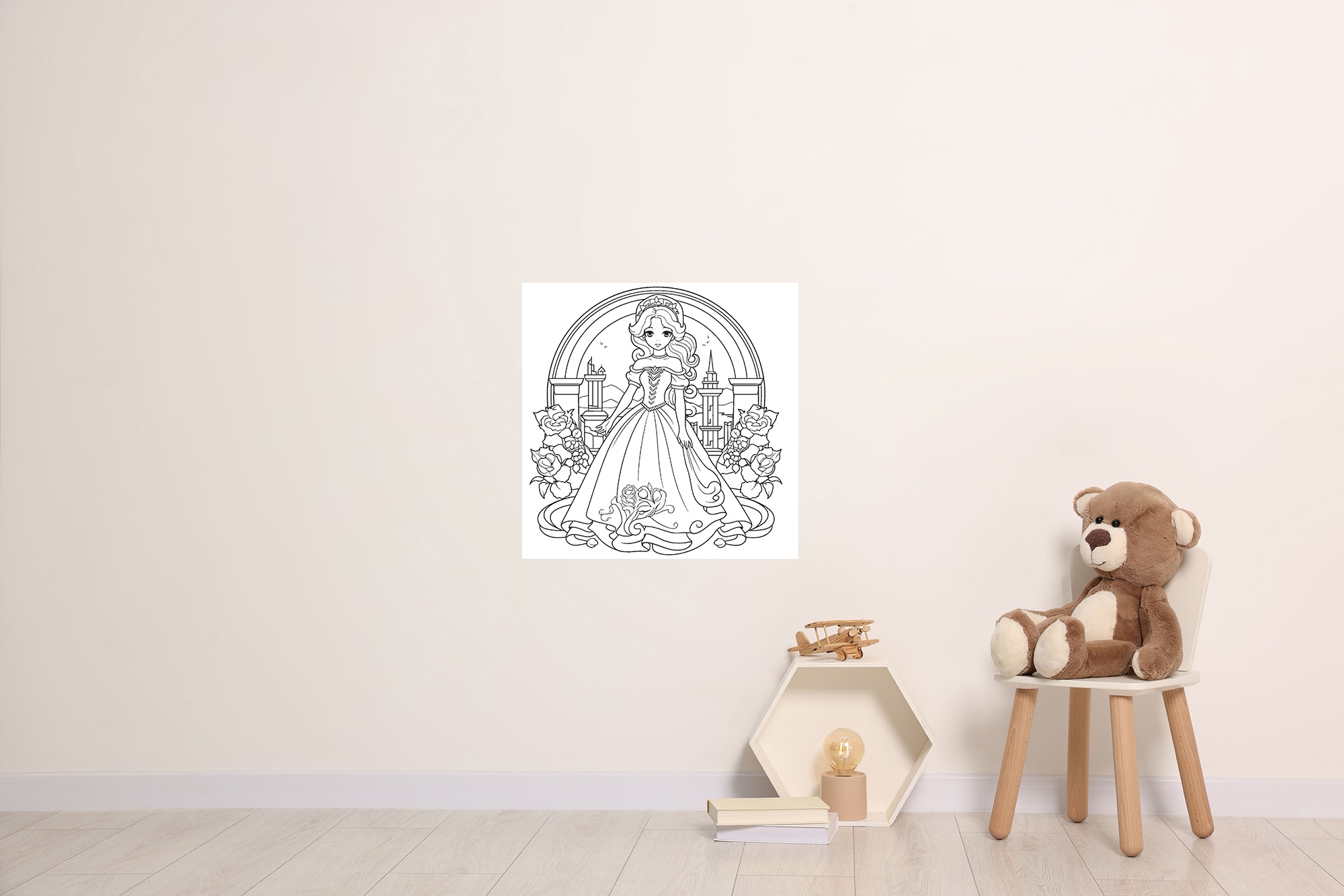 Wandsticker QUEENCE "Prinzessin", weiß, B:45cm H:45cm, Vinyl, Wandtattoos, DIY-Wandsticker zum Bemalen