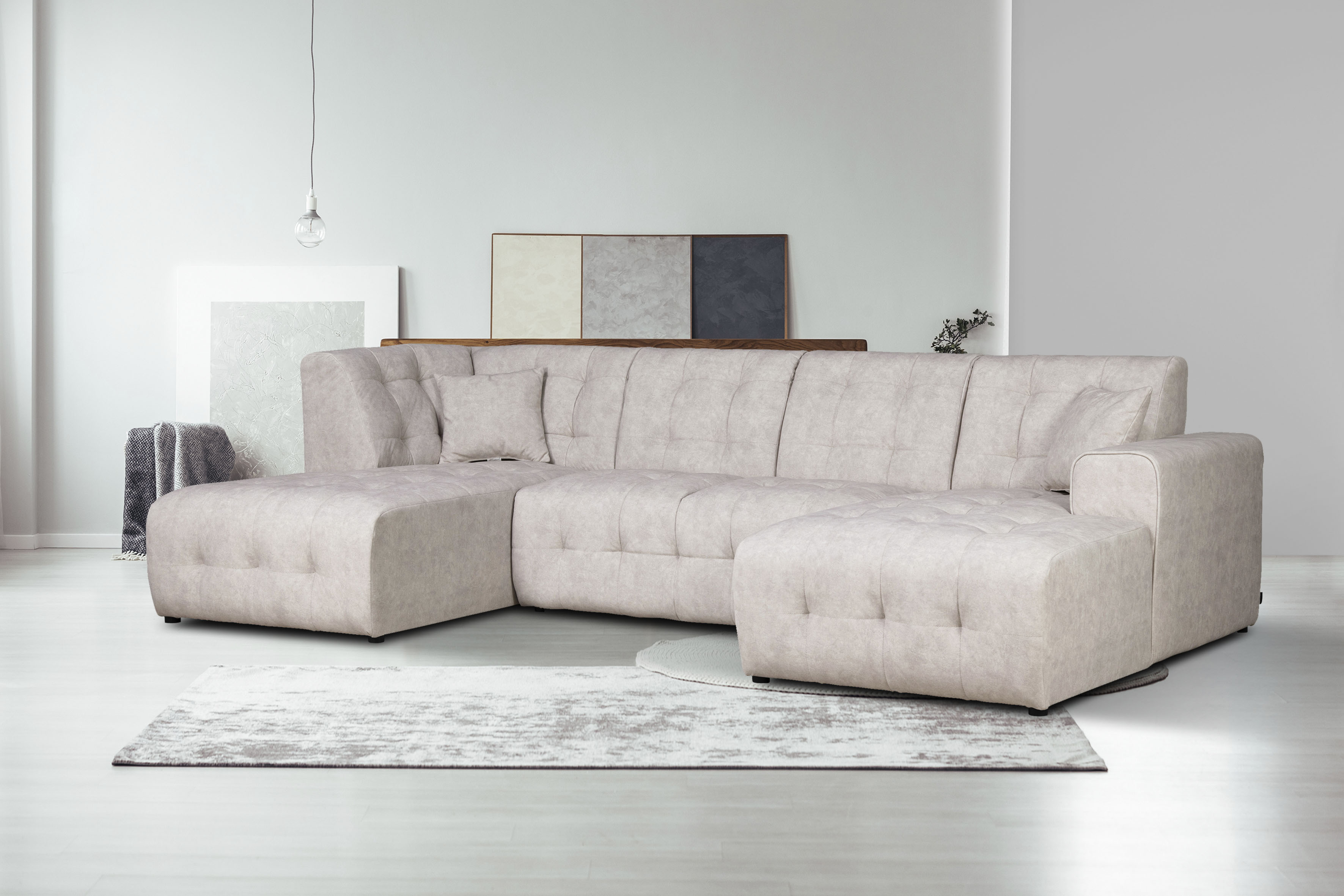 Wohnlandschaft HOME AFFAIRE "Nosia U-Form", beige (creme), B:297cm H:85cm T:163cm, 100% Polyester, Sofas, incl. 2 Zierkissen, mit feiner Steppung Image