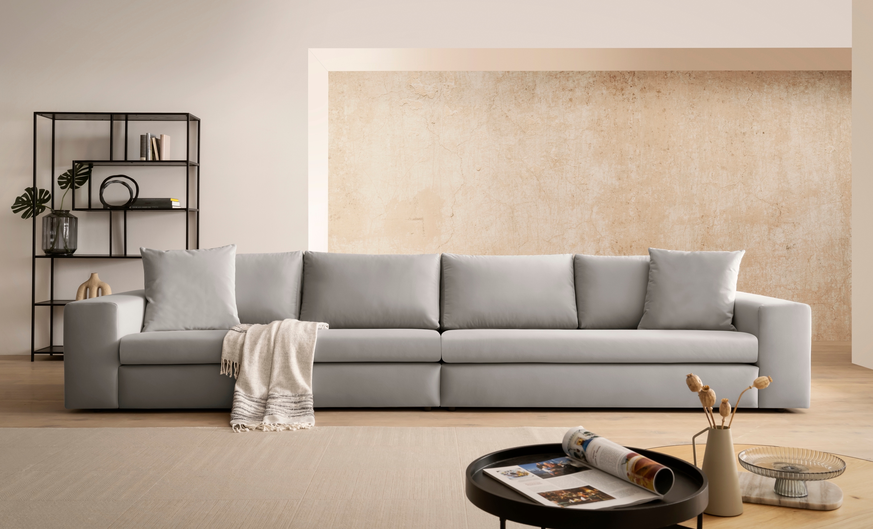 4-Sitzer HOME AFFAIRE "SLEETLAND XXL in Samtvelours oder Vintage-Leder-Optik", silber, B:400cm H:72cm T:113cm, Sofas, besonders groß und bequem