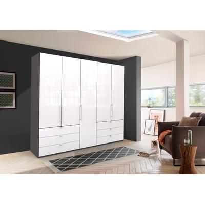 Falttürenschrank WIEMANN "Loft, Kleiderschrank, Schrank, Wäscheschrank, mit Glasfront", weiß (havanna, weiß glas), B:250cm H:216cm T:58cm, Schränke, inkl. gepämpften Schubkästen und Türen, mit Panoramaöffnung Image