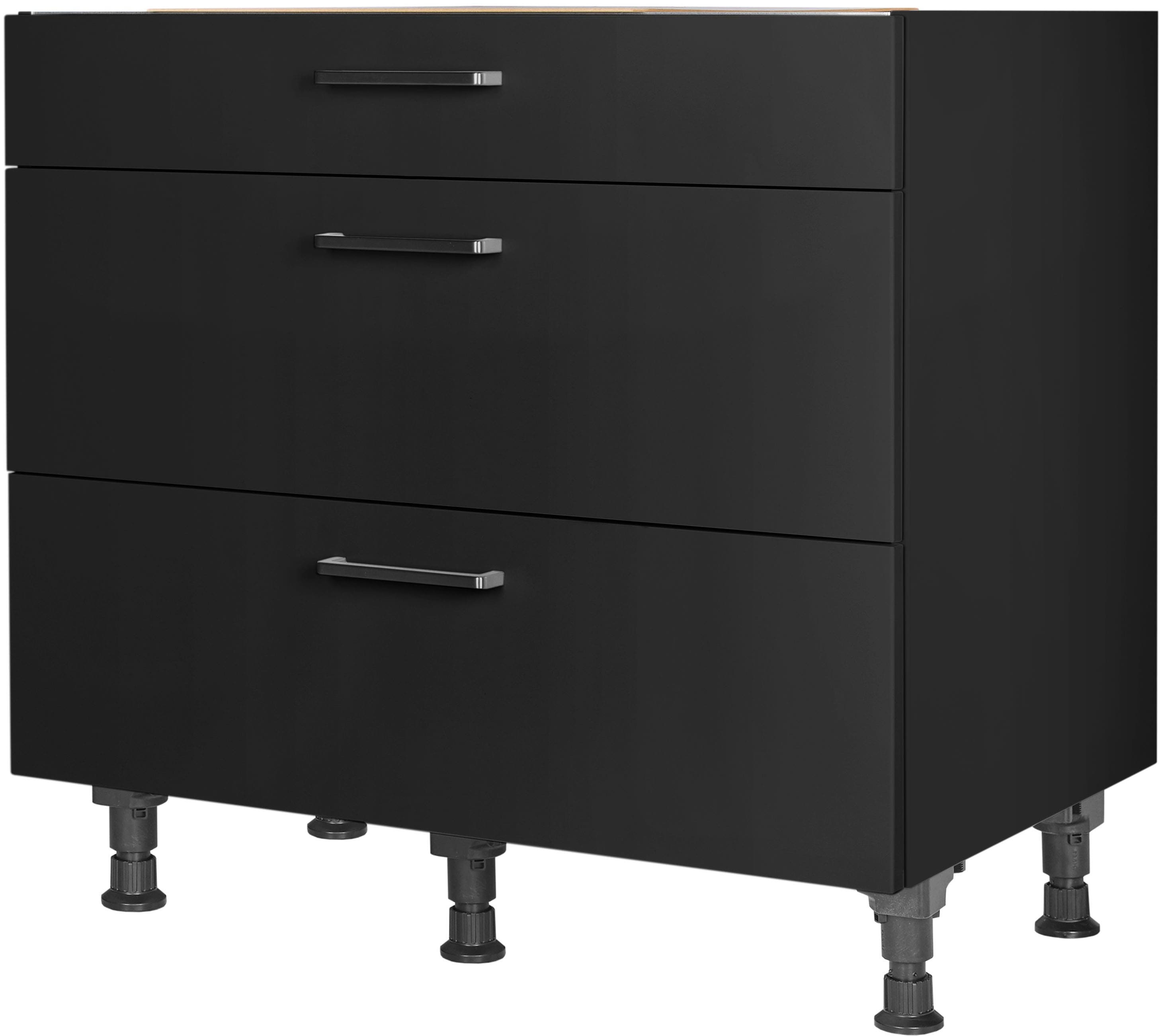 Kochfeldumbauschrank NOBILIA ""Touch", vormontiert, mit Schubkasten und Auszügen", schwarz (front: lacklaminat schwarz supermatt, korpus: schwarz), B:90cm H:87cm T:58,3cm, Schränke, in den Breiten 60 und 90 cm