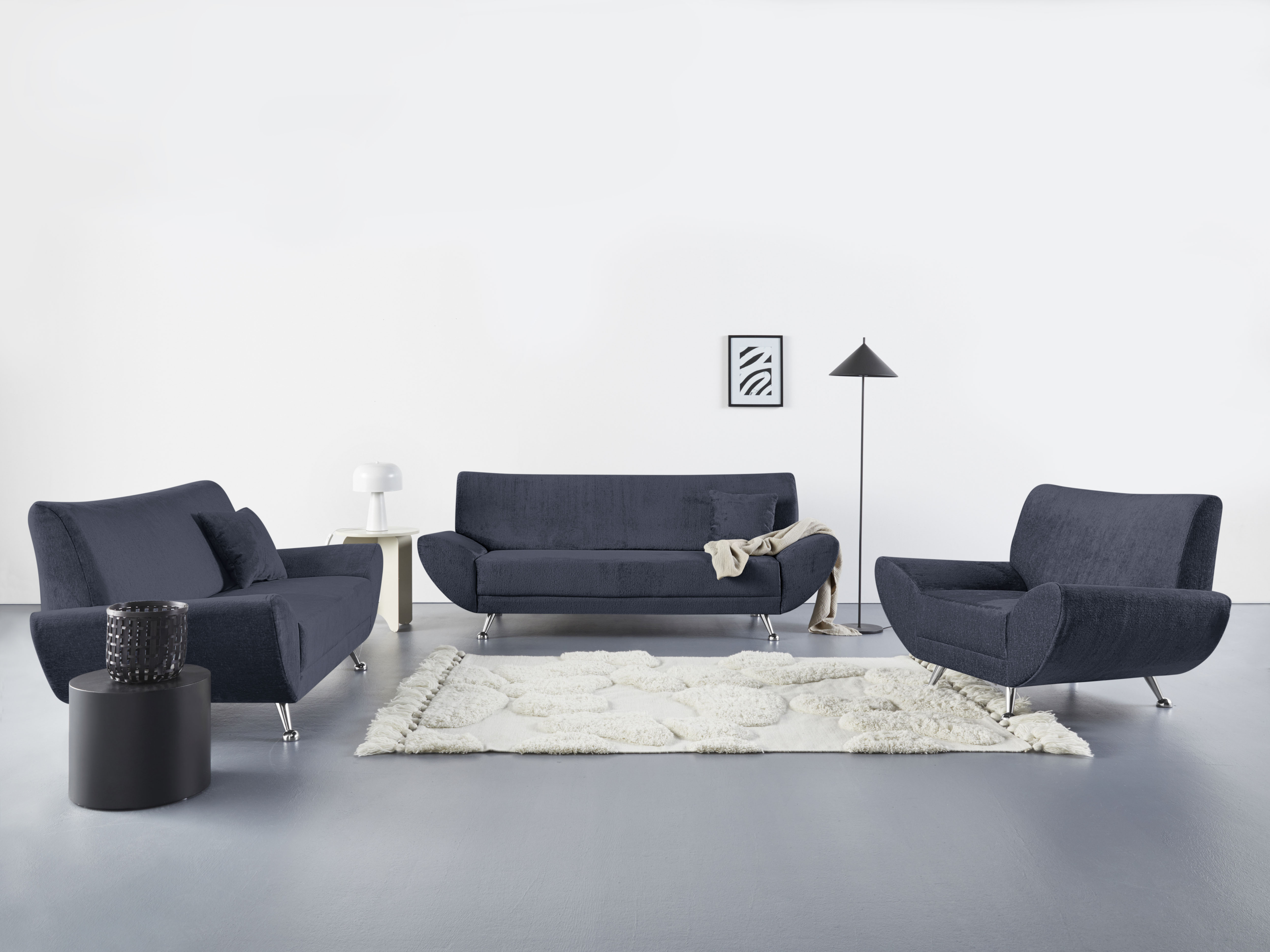 Polstergarnitur INOSIGN "Saltare elegant und komfortabel, OTTOs Choice, 3-2-1", blau (dunkelblau,), H:78cm T:82cm, 100% Polyester, Sitzmöbel-Sets