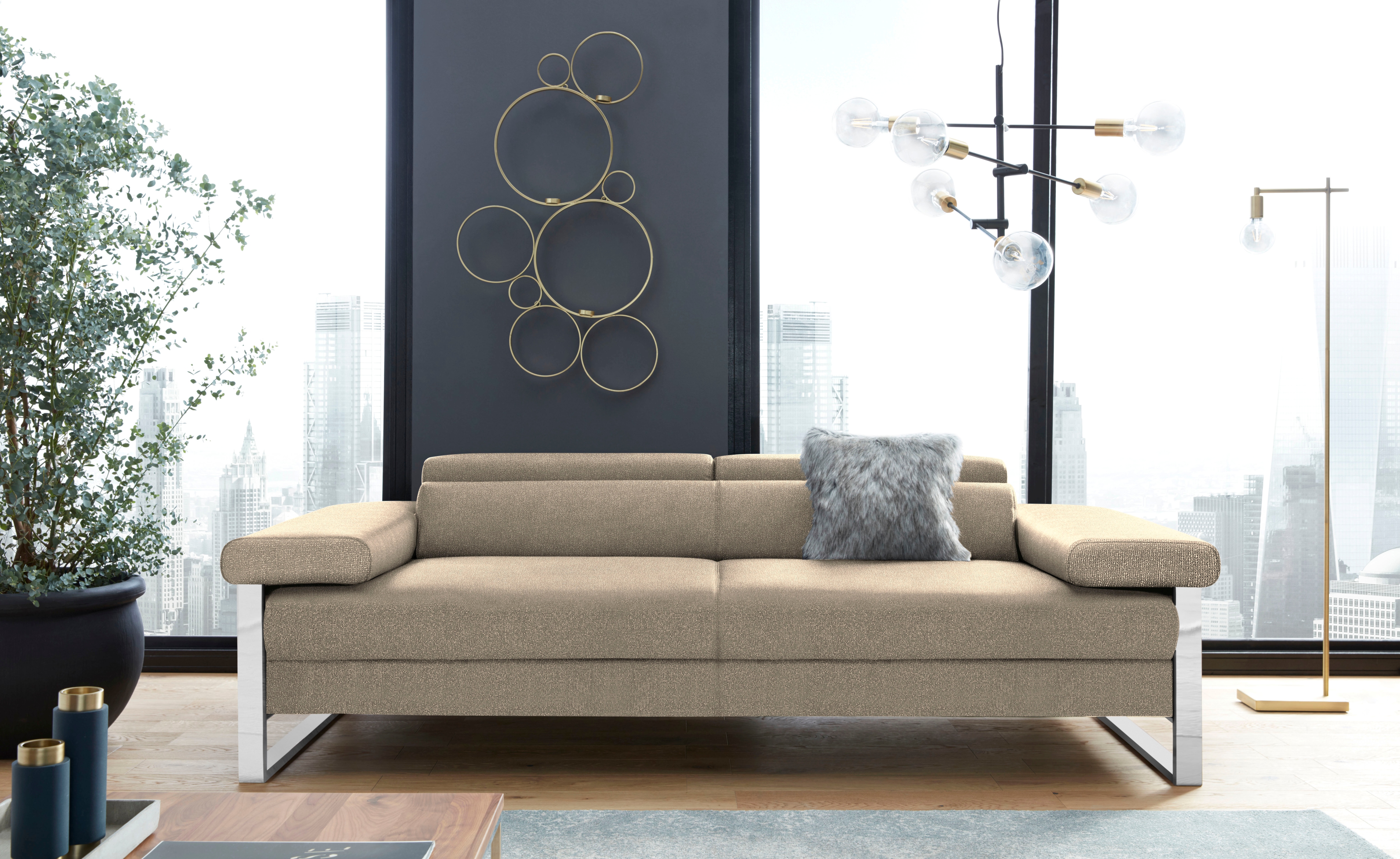 2-Sitzer W.SCHILLIG "finn", braun (sesame s22), B:230cm H:71cm T:106cm, Flachgewebe S22 (100% Polyester);Stoff S37 (100% Polyester);Longlife Xtra-Leder Z59: Glattleder mit modischer Prägung. Hautstärke 0, 9 - 1, 1 mm, Sofas, German Design Award... Image