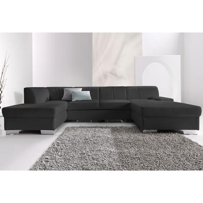 Wohnlandschaft DOMO COLLECTION "Star, zeitlose Formensprache, elegante Optik, viel Platz, U-Form", schwarz, B:304cm H:74cm T:82cm, Struktur (90% Polyester und 10% Polyacryl), Kunstleder Softlux, Microfaser Primabelle (100% Polyester), Sofas, fester... Image
