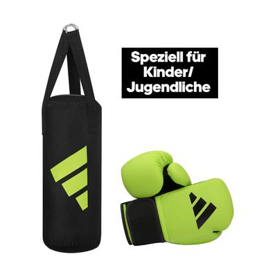 Boxsack ADIDAS PERFORMANCE "Youth Boxing Kit", schwarz (schwarz, grün), Boxsäcke, B/H/L: 20cm x 53cm x 20cm, B:20cm H:53cm L:20cm Ø:26cm