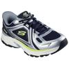 Slip-On Sneaker SKECHERS "STAMINA SPORT", Herren, Gr. 45, silber (navy, silberfarben), Leder, Mesh, sportlich, Schuhe, Trainingsschuh, Retro Sneaker mit Slip-ins