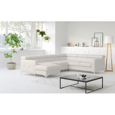 Wohnlandschaft COTTA "Sammy U-Form", weiß, B:304cm H:74cm T:240cm, NaturLEDER, die Rückseite ist mit schwarzem und die Liegefläche der Bettfunktion ist mit beigem Spannstoff bezogen, Microfaser PRIMABELLE (100% Polyester), Luxus-Kunstleder,... Image