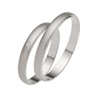 Trauring FIRETTI "Schmuck Geschenk Gold 375 Hochzeit Ehering "LIEBE" Gr. 62, weiß (weißgoldfarben), Fingerringe, 62, 0,005 ct SI = kleine Einschlüsse mit Brillant, Weißgold 375, 3,0mm, Made in Germany, wahlweise mit oder ohne Brillant Image
