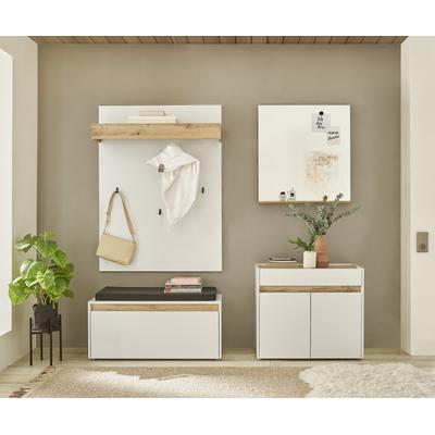 Garderoben-Set INOSIGN "GIRON/CiTY, moderne Garderobe, Komplettset mit viel Stauraum", weiß, B:190cm H:200cm T:40cm, Holzwerkstoff, Kastenmöbel-Sets, enthält Kommode, Spiegel, Paneel & Schuhbank +Sitzkissen, 190 cm breit Image