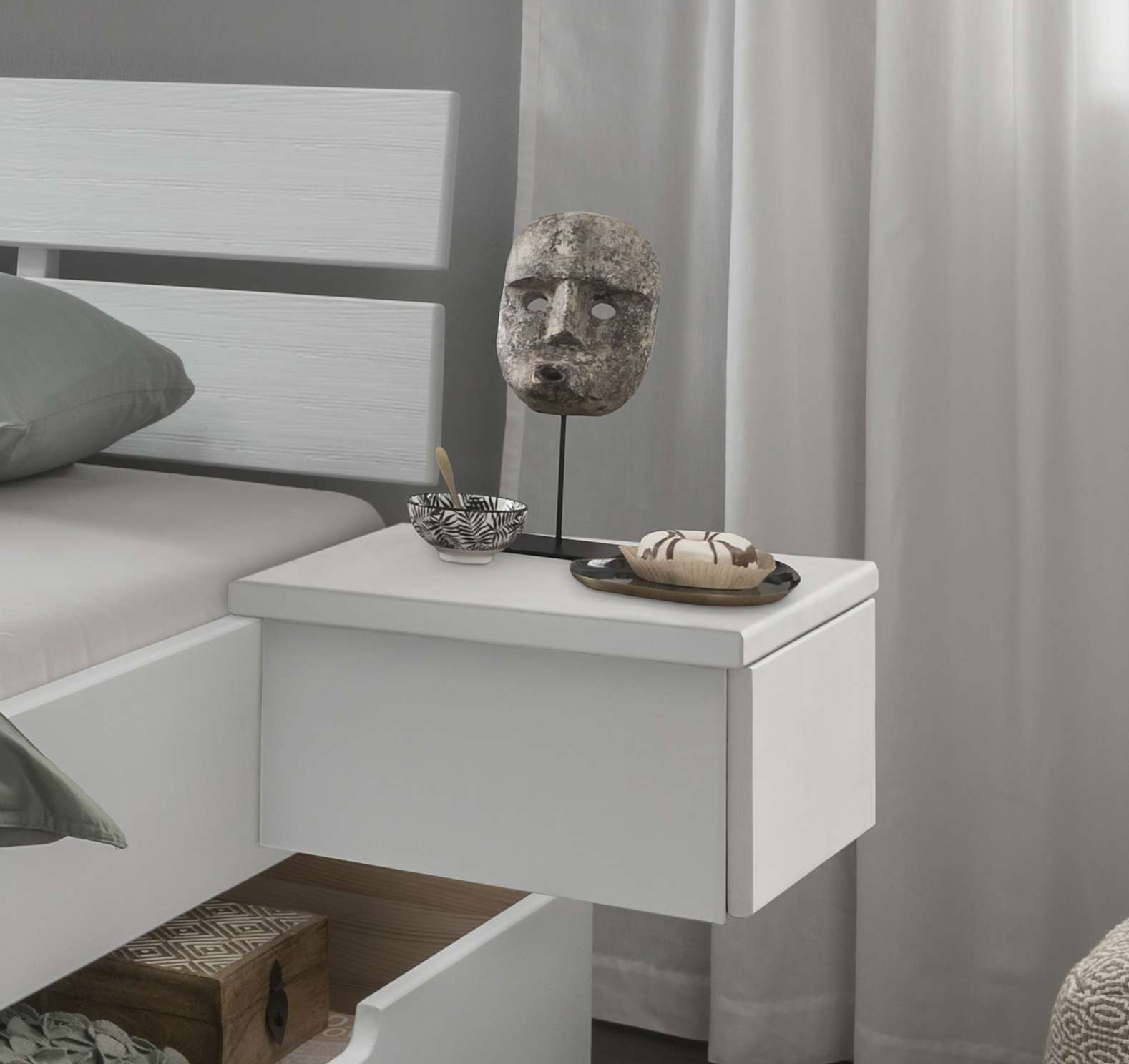 Nachttisch HOME AFFAIRE "Progress Bettablage Rechts, Hängeschrank, Nachtkonsole", weiß, B:43cm H:20cm T:39cm, Tische, Nachttisch, mit Schubkasten, Hängend, FSC Zertifiziertes Fichte Massivholz